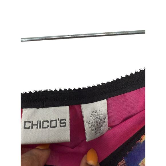 Chico's Skirt Pink Floral Bouquet Whimsical Y2K Fairy Semi Sheer Silk Medium - Picture 2 of 11